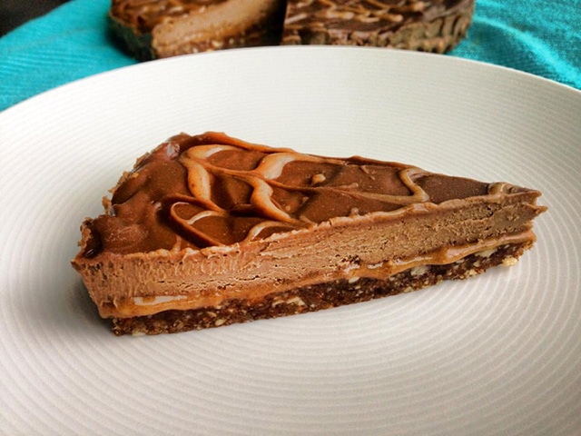 Raw Maple Caramel Filled Chocolate Pie