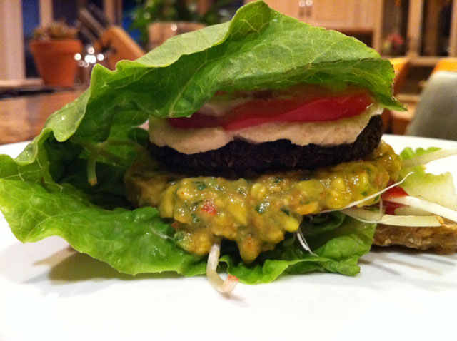 Young and Raw Vegan Burger with Chipotle Mayo and Guacamole